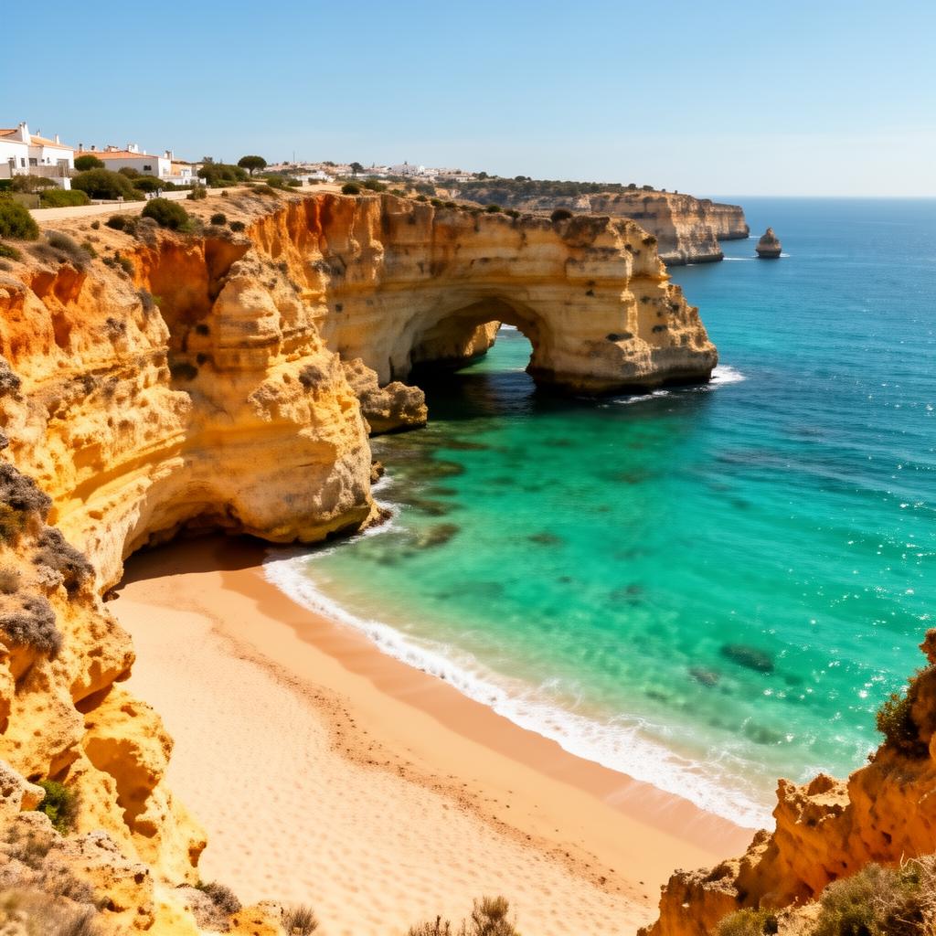 Praias douradas e falésias do Algarve, sul de Portugal