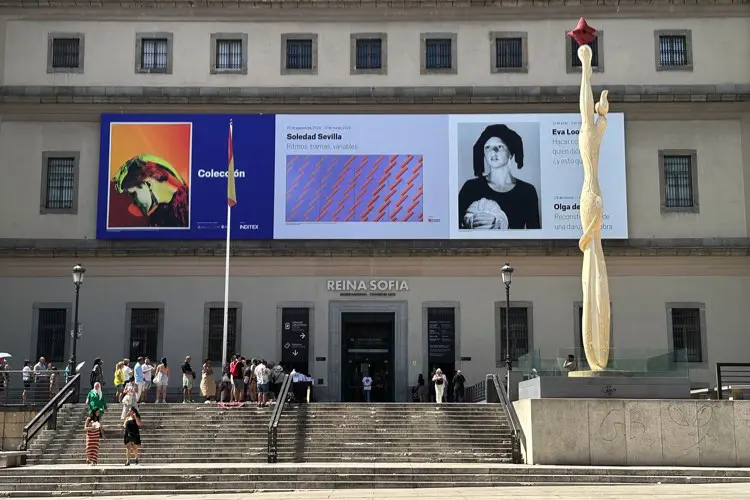 Facade of the Reina Sofía Museum in Madrid with contemporary art exhibitions