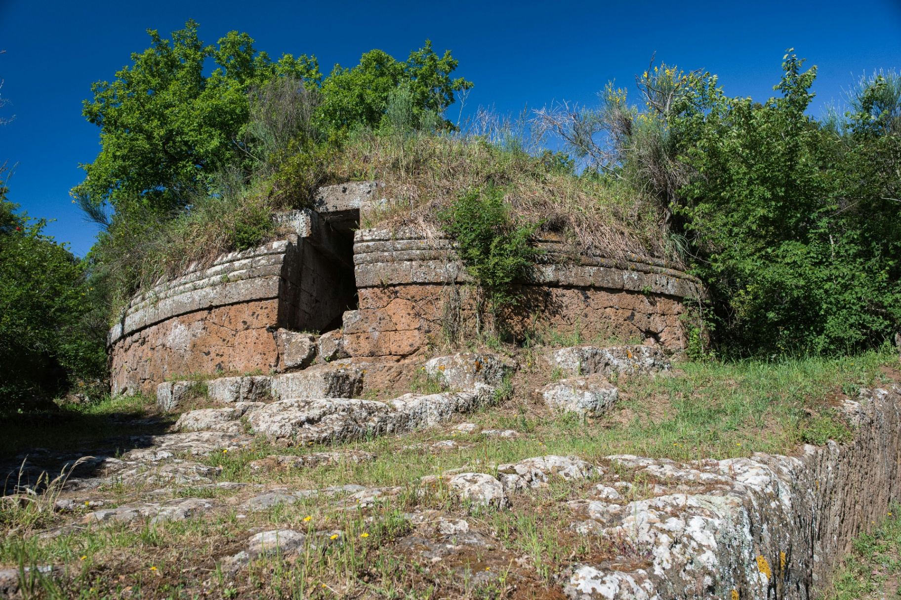 Circular Etruscan tomb at the Banditaccia Necropolis in Cerveteri, UNESCO Heritage